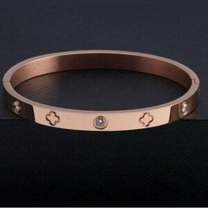 Rose Gold Plated Stainless Steel CZ Bangle Bracelet Clover Screw Style Bracelet
